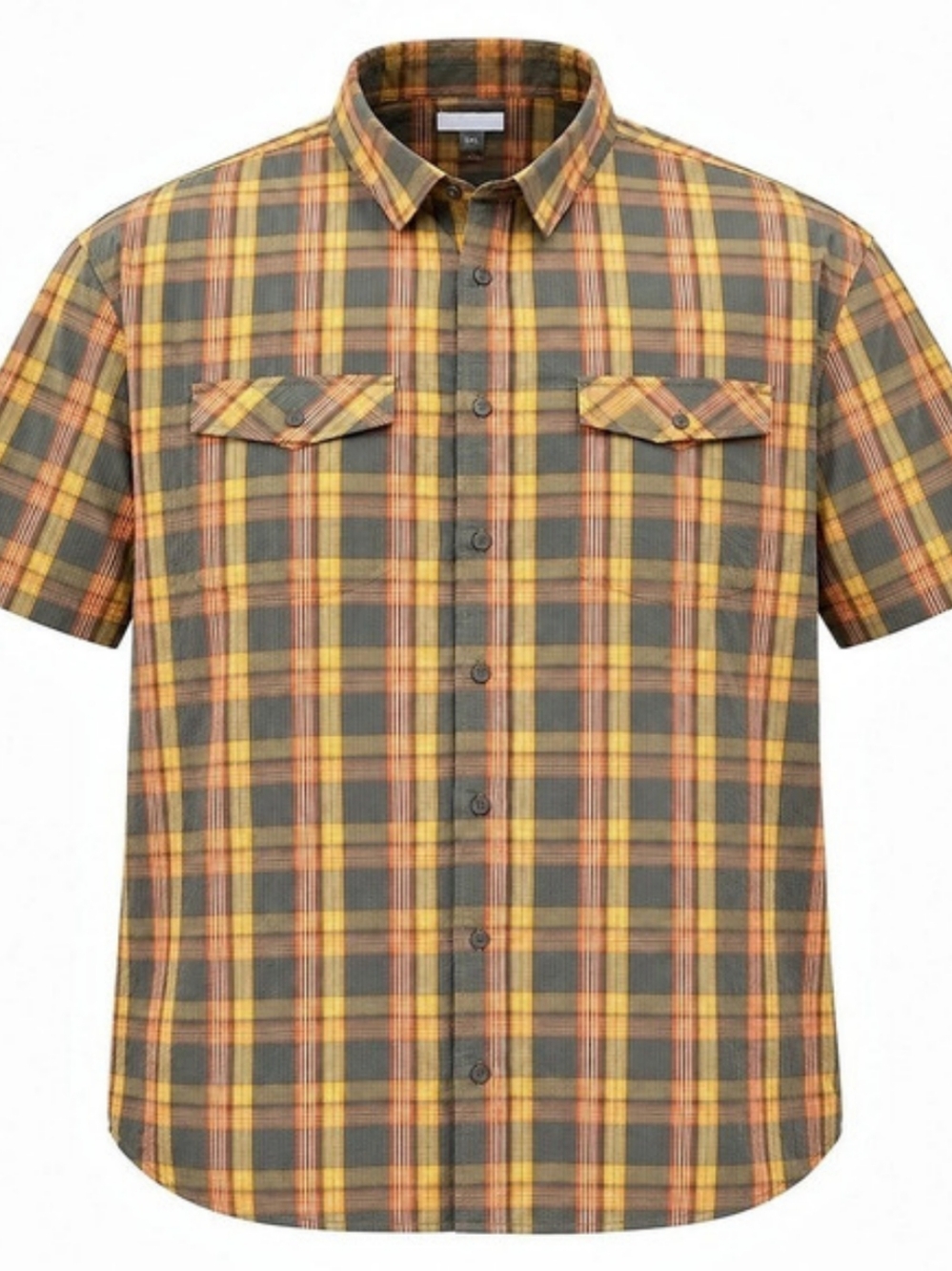 Columbia Short Sleeve Button Down Plaid Shirt Men's Orange/Gray Size 4XT Tall